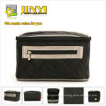 high quality PU decorated quilted nylon cosmetic cases with handle